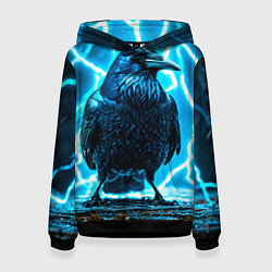 Толстовка-худи женская Черный ворон в разрядах молнии, цвет: 3D-черный