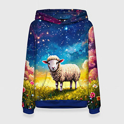 Толстовка-худи женская Овечка и звездное небо, цвет: 3D-синий