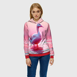 Толстовка-худи женская Гусь на розовом озере, цвет: 3D-красный — фото 2