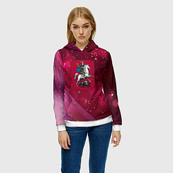 Толстовка-худи женская Герб Москвы на розовом фоне, цвет: 3D-белый — фото 2