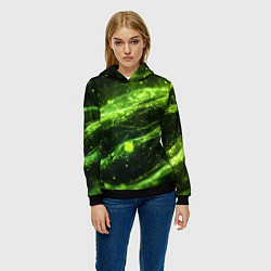 Толстовка-худи женская Текстура зеленая жидкость, цвет: 3D-черный — фото 2