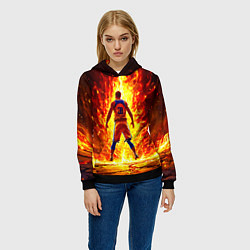 Толстовка-худи женская Баскетболист номер 28 в огне, цвет: 3D-черный — фото 2