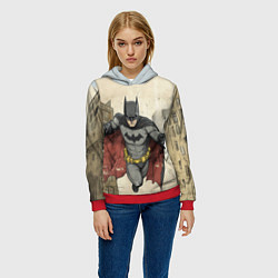 Толстовка-худи женская Бэтмен летит между домами, цвет: 3D-красный — фото 2