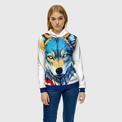 Толстовка-худи женская Волк яркий арт, цвет: 3D-синий — фото 2