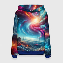 Толстовка-худи женская Fantastic neon space landscape - ai art fantasy, цвет: 3D-синий