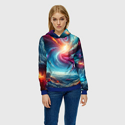 Толстовка-худи женская Fantastic neon space landscape - ai art fantasy, цвет: 3D-синий — фото 2