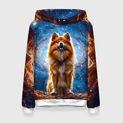 Толстовка-худи женская Финский лаппхунд в космосе, цвет: 3D-белый