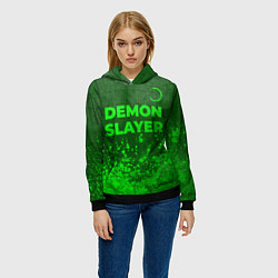 Толстовка-худи женская Demon Slayer - green gradient посередине, цвет: 3D-черный — фото 2