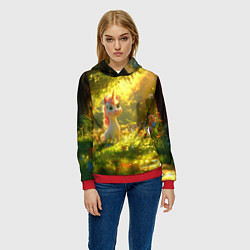 Толстовка-худи женская Единорог в летнем лесу, цвет: 3D-красный — фото 2