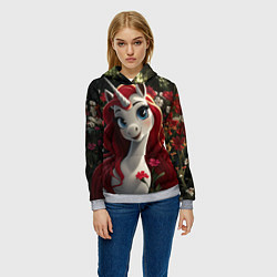 Толстовка-худи женская Единорожка с рыжими волосами, цвет: 3D-меланж — фото 2