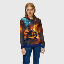 Толстовка-худи женская Скелет байкер, цвет: 3D-синий — фото 2