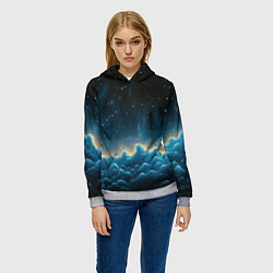 Толстовка-худи женская Облака и черное небо текстура, цвет: 3D-меланж — фото 2