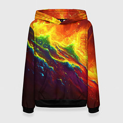 Толстовка-худи женская Абстрактные волны с огнем, цвет: 3D-черный