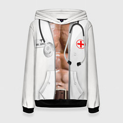 Толстовка-худи женская Костюм доктора с накаченным телом, цвет: 3D-черный