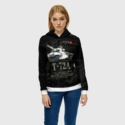 Толстовка-худи женская Танк Т-72 Урал СССР, цвет: 3D-белый — фото 2