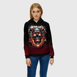 Толстовка-худи женская Metallica - fire skull, цвет: 3D-черный — фото 2
