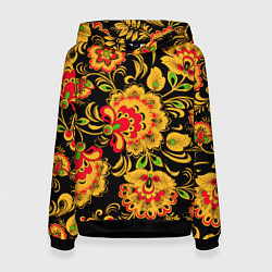 Толстовка-худи женская Хохлома - роспись, цвет: 3D-черный