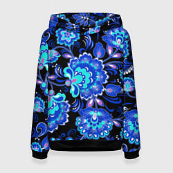 Толстовка-худи женская Хохлома негатив, цвет: 3D-черный