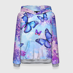 Женская толстовка Бабочки и сирень - нежная голубая живопись