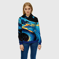 Толстовка-худи женская Синяя волна из красок, цвет: 3D-синий — фото 2