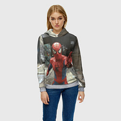 Толстовка-худи женская Человек паук предупреждает, цвет: 3D-меланж — фото 2