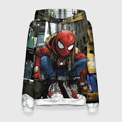 Толстовка-худи женская Человек-паук в больших кедах, цвет: 3D-белый