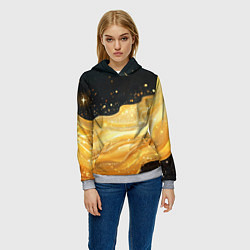 Толстовка-худи женская Золотистая материя на черном фоне, цвет: 3D-меланж — фото 2
