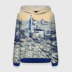 Толстовка-худи женская Храм на фоне современного города, цвет: 3D-синий