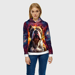 Толстовка-худи женская Американский булль в космосе, цвет: 3D-белый — фото 2