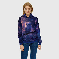 Толстовка-худи женская Ночная сова на ветке, цвет: 3D-синий — фото 2