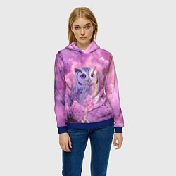 Толстовка-худи женская Сова в весенних цветах, цвет: 3D-синий — фото 2