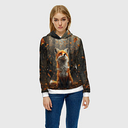 Толстовка-худи женская Довольный лис в лесной чаще, цвет: 3D-белый — фото 2