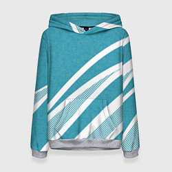 Толстовка-худи женская Бело-голубой абстракция с полосами, цвет: 3D-меланж