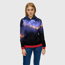 Толстовка-худи женская Молния в фиолетовом небе текстура, цвет: 3D-красный — фото 2