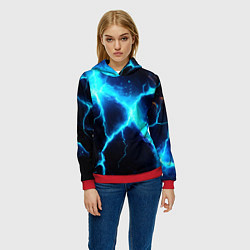 Толстовка-худи женская Голубой разлом из молний, цвет: 3D-красный — фото 2