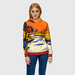 Толстовка-худи женская Арт с фантастическим пейзажем, цвет: 3D-красный — фото 2