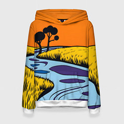 Толстовка-худи женская Пейзаж с фантастической природой, цвет: 3D-белый