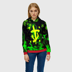 Толстовка-худи женская Doom кислотный снег в огне лого, цвет: 3D-красный — фото 2