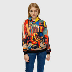 Толстовка-худи женская Художник в мастерской, цвет: 3D-черный — фото 2