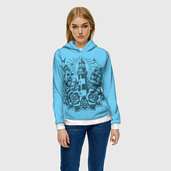 Толстовка-худи женская Маяк с розами и кораблем, цвет: 3D-белый — фото 2