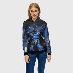 Толстовка-худи женская Бэтмен синий город, цвет: 3D-черный — фото 2
