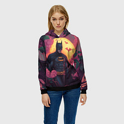 Толстовка-худи женская Бэтмен и дерево с цветами, цвет: 3D-черный — фото 2