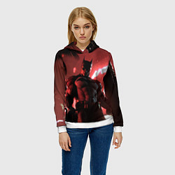 Толстовка-худи женская Бэтмен красный ночной город, цвет: 3D-белый — фото 2
