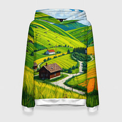 Толстовка-худи женская Русская душа и поле, цвет: 3D-белый