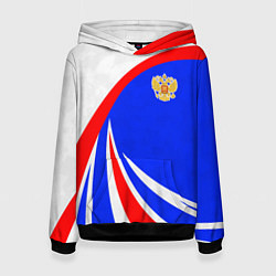 Толстовка-худи женская Герб России - цвета флага, цвет: 3D-черный