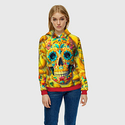 Толстовка-худи женская Красочный летний паттерн с черепом - нейроарт, цвет: 3D-красный — фото 2