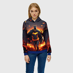 Толстовка-худи женская Бэтмен - летучие мыши и огонь, цвет: 3D-синий — фото 2
