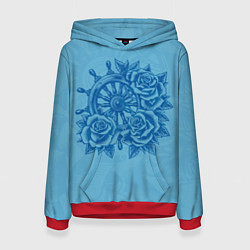 Толстовка-худи женская Штурвал и три розы, цвет: 3D-красный