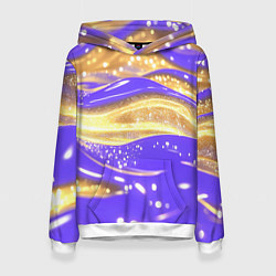 Толстовка-худи женская Фиолетово-золотая жидкая текстура, цвет: 3D-белый