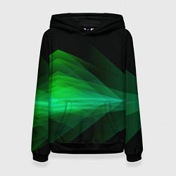 Толстовка-худи женская Неоновая зеленая абстракция на черном фоне, цвет: 3D-черный
